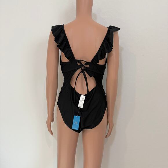 Cupshe large ruffle ruched low back tie one piece swimsuit SW2 2430 - Picture 10 of 13